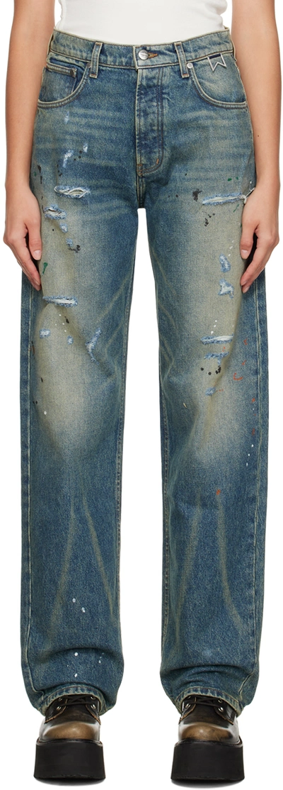 Shop Rhude Indigo Wide-leg Jeans