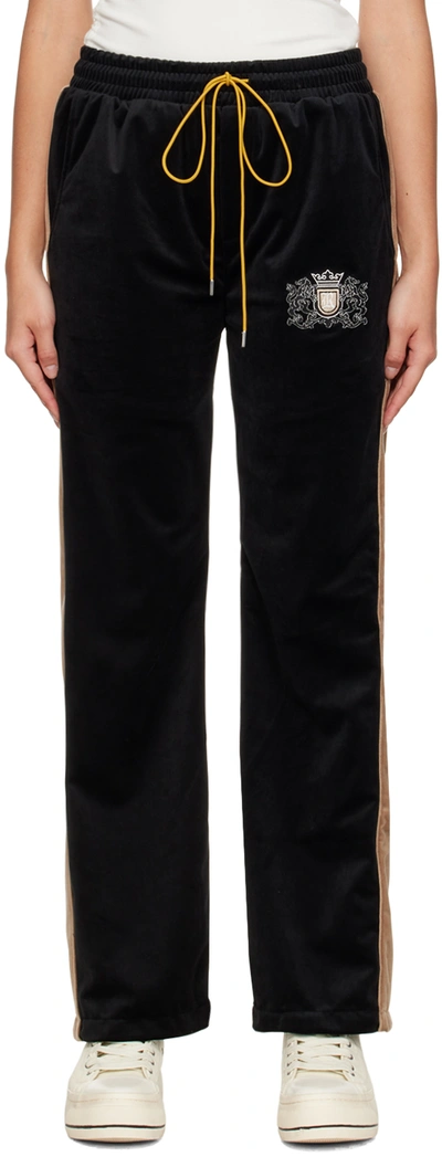 Shop Rhude Black Embroidered Lounge Pants In Black/khaki