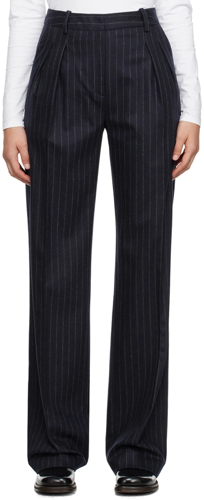 Shop Loulou Studio Navy Amoya Trousers In Navy Stripes