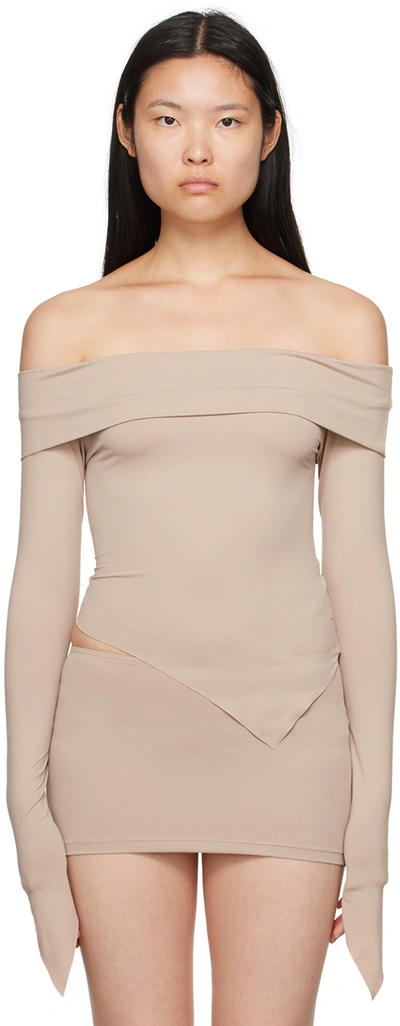 Shop Binya Ssense Exclusive Taupe Abril Long Sleeve T-shirt In Hueso