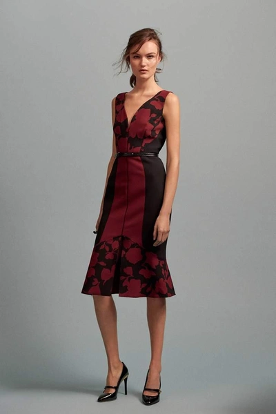 Shop Oscar De La Renta Printed Wool-blend Dress In Red