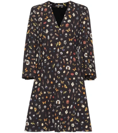 Alexander Mcqueen Obsession-print Cape-sleeved Crepe Dress In Nero