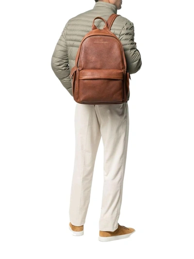 Shop Brunello Cucinelli Men's Brown Leather Backpack