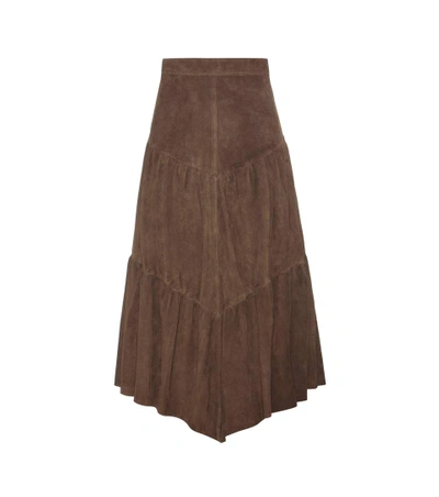 Shop Saint Laurent Suede Skirt In Coffee Leae