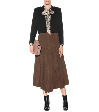 Shop Saint Laurent Suede Skirt In Coffee Leae