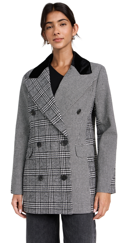 Shop Avec Les Filles Double Breasted Blazer Houndstooth Plaid Combo