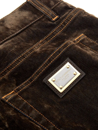 Shop Dolce & Gabbana Marble Effect Velvet Brown Men's Jeans