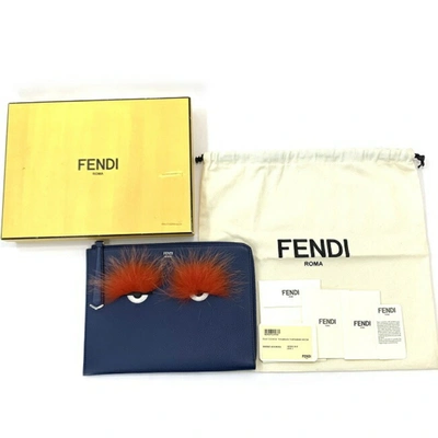 Shop Fendi Monster Navy Leather Clutch Bag ()