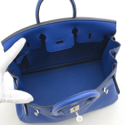 Shop Hermes Hermès Birkin 25 Blue Leather Handbag ()