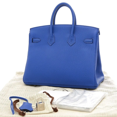 Shop Hermes Hermès Birkin 25 Blue Leather Handbag ()