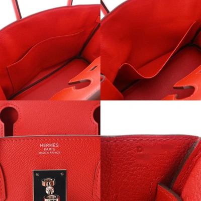 Hermès 30 CM Red Birkin Bag with orange piping and interior