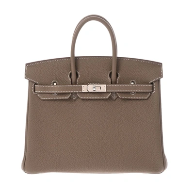 Shop Hermes Hermès Birkin Grey Leather Handbag ()