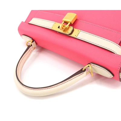 Shop Hermes Hermès Kelly 28 Pink Leather Handbag ()