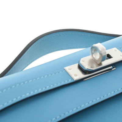 Shop Hermes Hermès Kelly Blue Leather Clutch Bag ()