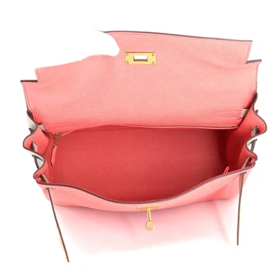Shop Hermes Hermès Kelly Pink Leather Handbag ()
