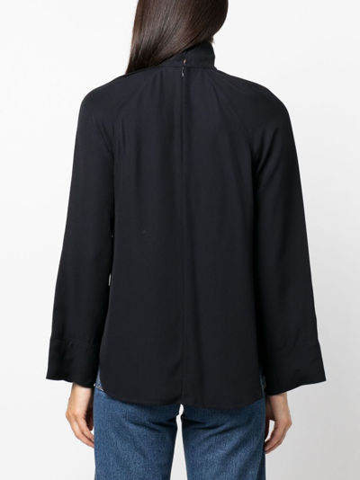 Shop Totême High-neck Long-sleeve Blouse In Blue
