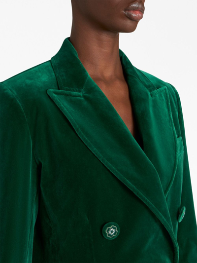 Shop Etro Long-sleeved Velvet Double-breasted Blazer In Green