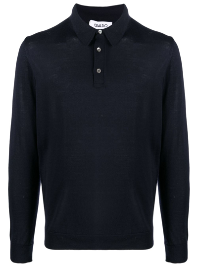 Shop Eraldo Long-sleeve Wool Polo Shirt In Blue