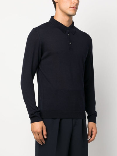 Eraldo Long-sleeve Wool Polo Shirt In Blue