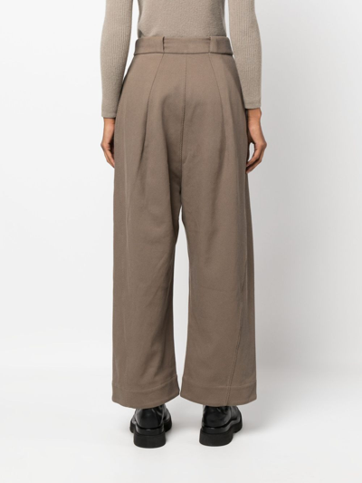 Shop Lauren Manoogian Wide-leg Box-pleat Cotton Trousers In Green