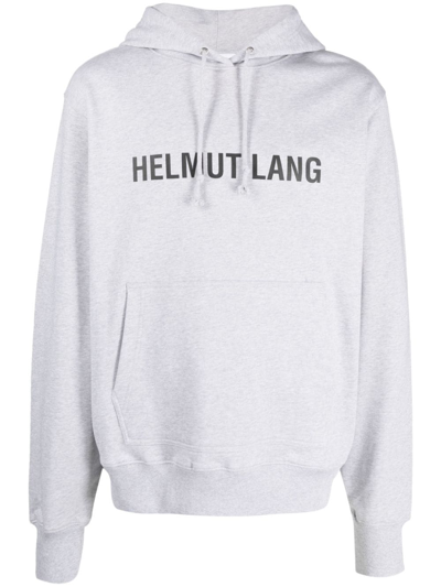 Shop Helmut Lang Logo-print Stretch-cotton Hoodie In Grey