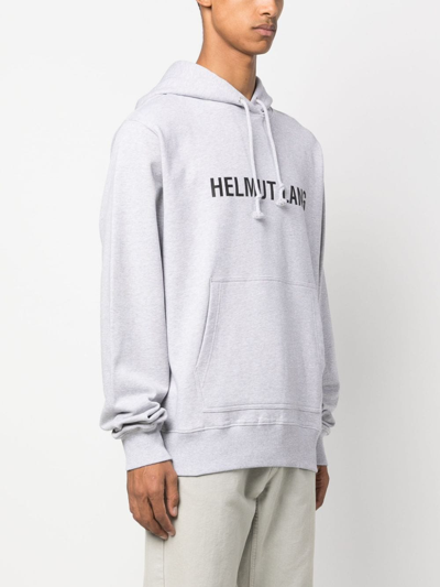 Shop Helmut Lang Logo-print Stretch-cotton Hoodie In Grey