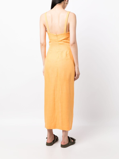 Nanushka Cutout Ruched Linen Midi Dress In Orange