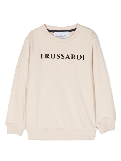 Shop Trussardi Junior Logo-print Cotton Sweatshirt In Neutrals