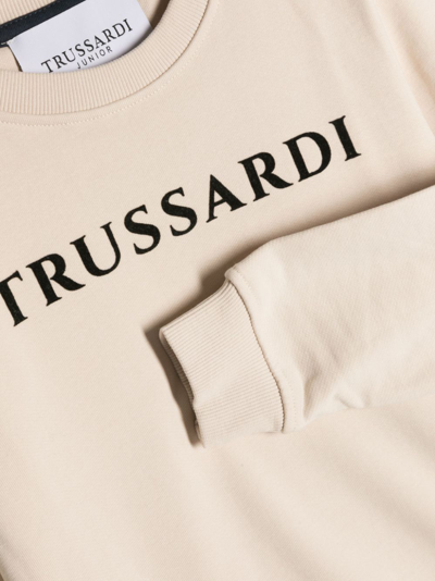 Shop Trussardi Junior Logo-print Cotton Sweatshirt In Neutrals