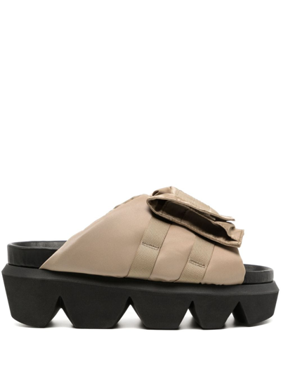 Shop Sacai Flap-pocket Ridged-sole Slides In Brown