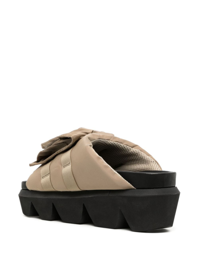 Shop Sacai Flap-pocket Ridged-sole Slides In Brown