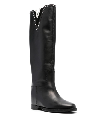 Shop Via Roma 15 Studded Leather Boots In Black