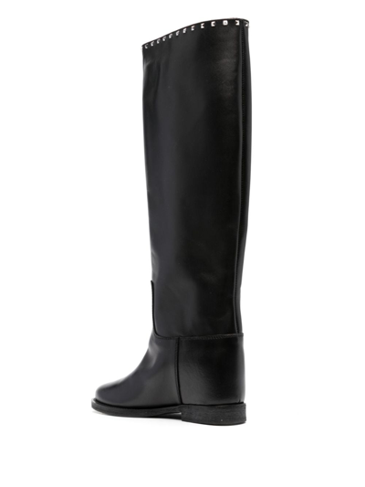 Via Roma 15 Studded Leather Boots In Black