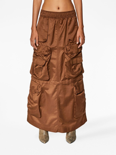 Shop Diesel O-nita Cargo-pocket Elasticated Maxi Skirt In Brown