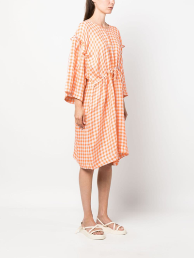 Shop Henrik Vibskov Tapas Checkered Linen Dress In Orange