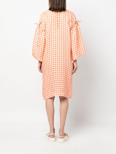 Shop Henrik Vibskov Tapas Checkered Linen Dress In Orange
