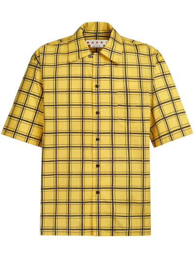 Shop Marni Checked Bowling Shirt In Yellow