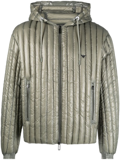 Shop Emporio Armani Logo-embroidered Hooded Padded Jacket In Green