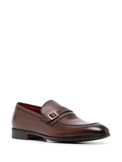 Shop Barrett Buckle-detail Leather Loafers In Brown