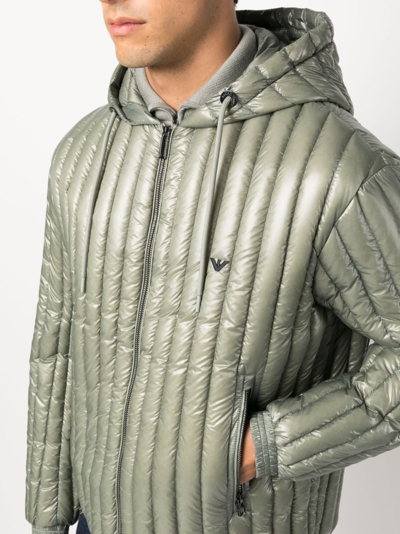 Shop Emporio Armani Logo-embroidered Hooded Padded Jacket In Green