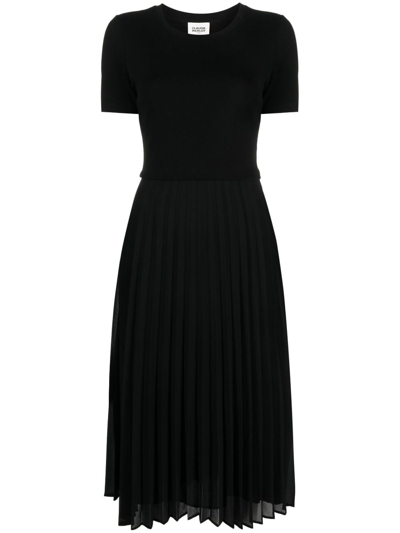 Claudie Pierlot Pleated Skirt Midi Dress In Black