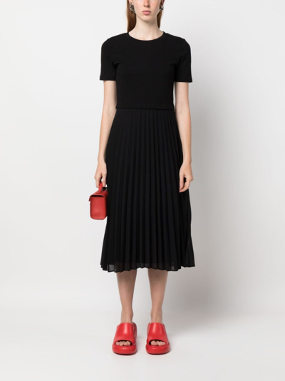 Claudie Pierlot Pleated Skirt Midi Dress In Black