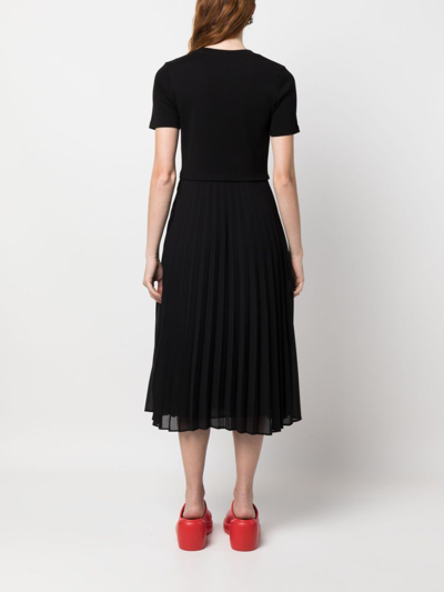 Claudie Pierlot Pleated Skirt Midi Dress In Black