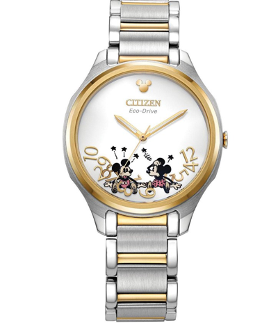 Shop Citizen Falling Mickey & Minnie Silver Dial Two-tone Ladies Watch Em0754-59w In Two Tone  / Gold Tone / Silver