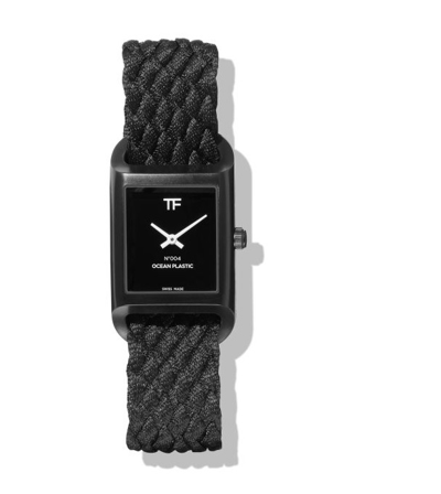 Shop Tom Ford N.004 Ocean Plastic Quartz Black Dial Watch Tf0120249878 In Black / White