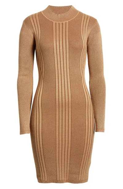 Shop French Connection Mari Rib Long Sleeve Sweater Dress In Tobacco Brown M