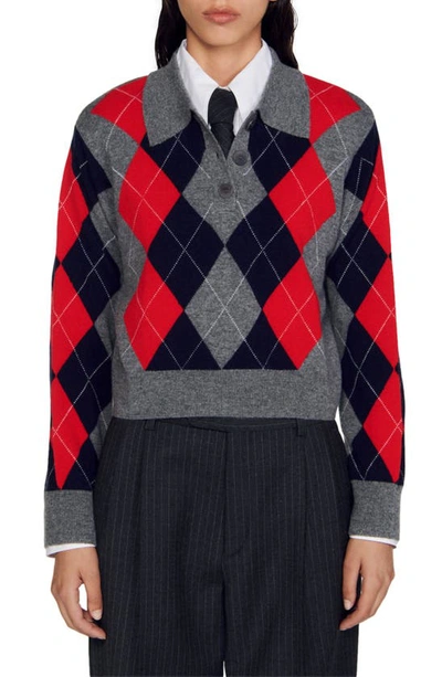 Shop Sandro Ariella Argyle Wool & Cashmere Sweater In Grey