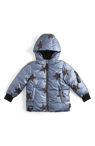 Shop Nununu Kids' Star Print Down Hooded Jacket In Foggy Blue