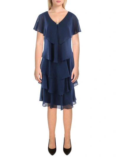 Slny Georgette Tiered Chiffon Dress In Blue