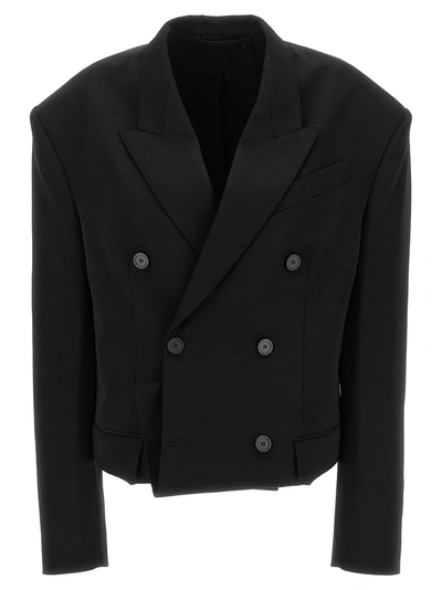 Shop Balenciaga Folded Tailored Jackets Black